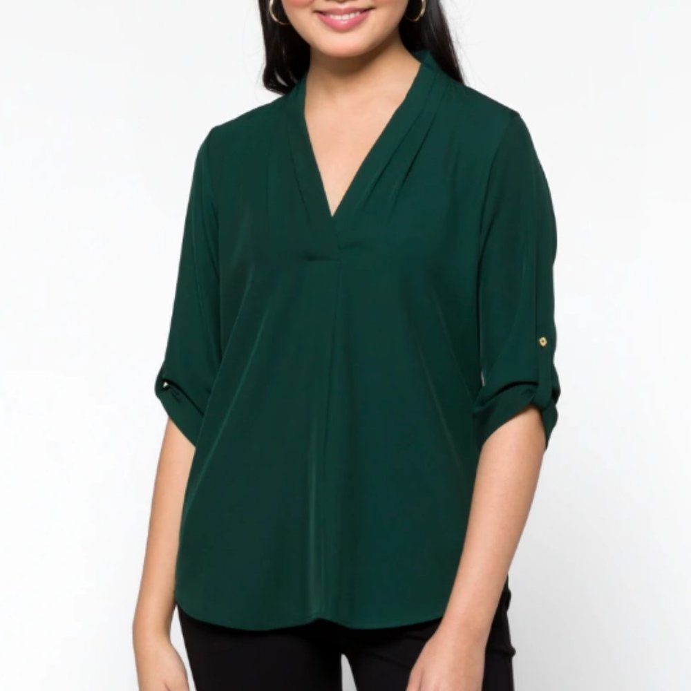 Calvin Klein 3/4 Roll-Tab Sleeve Blouse - Green XL